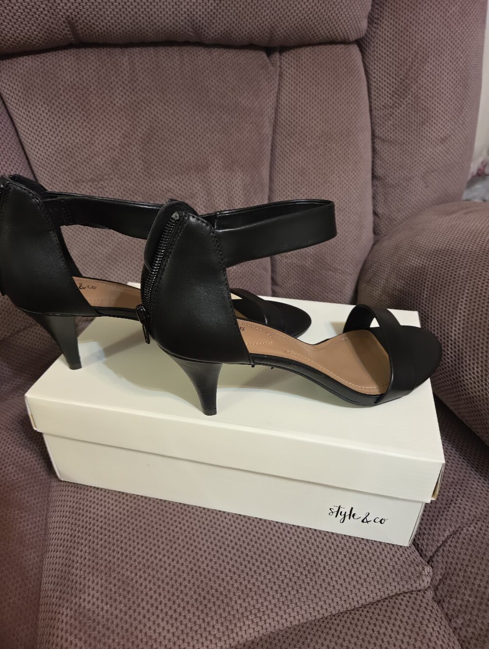 Style & Co. Black Strappy Mid-Heel Sandals